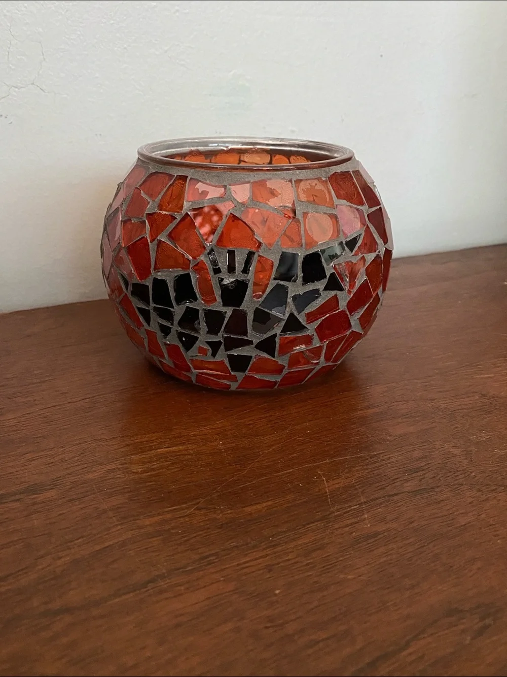 Stained Glass Mosaic Bat Halloween candle holder